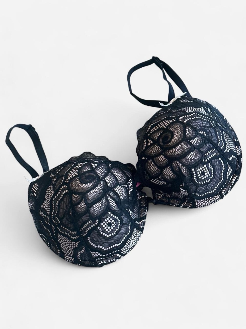 Betsey Johnson Black Floral Lace Push-Up Bra - 32D